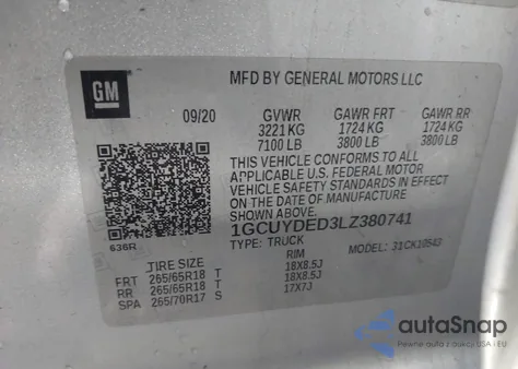 2020 Chevrolet Silverado 1500 4Wd Short Bed Lt из США, поврежденный, VIN 1GCUYDED3LZ380741